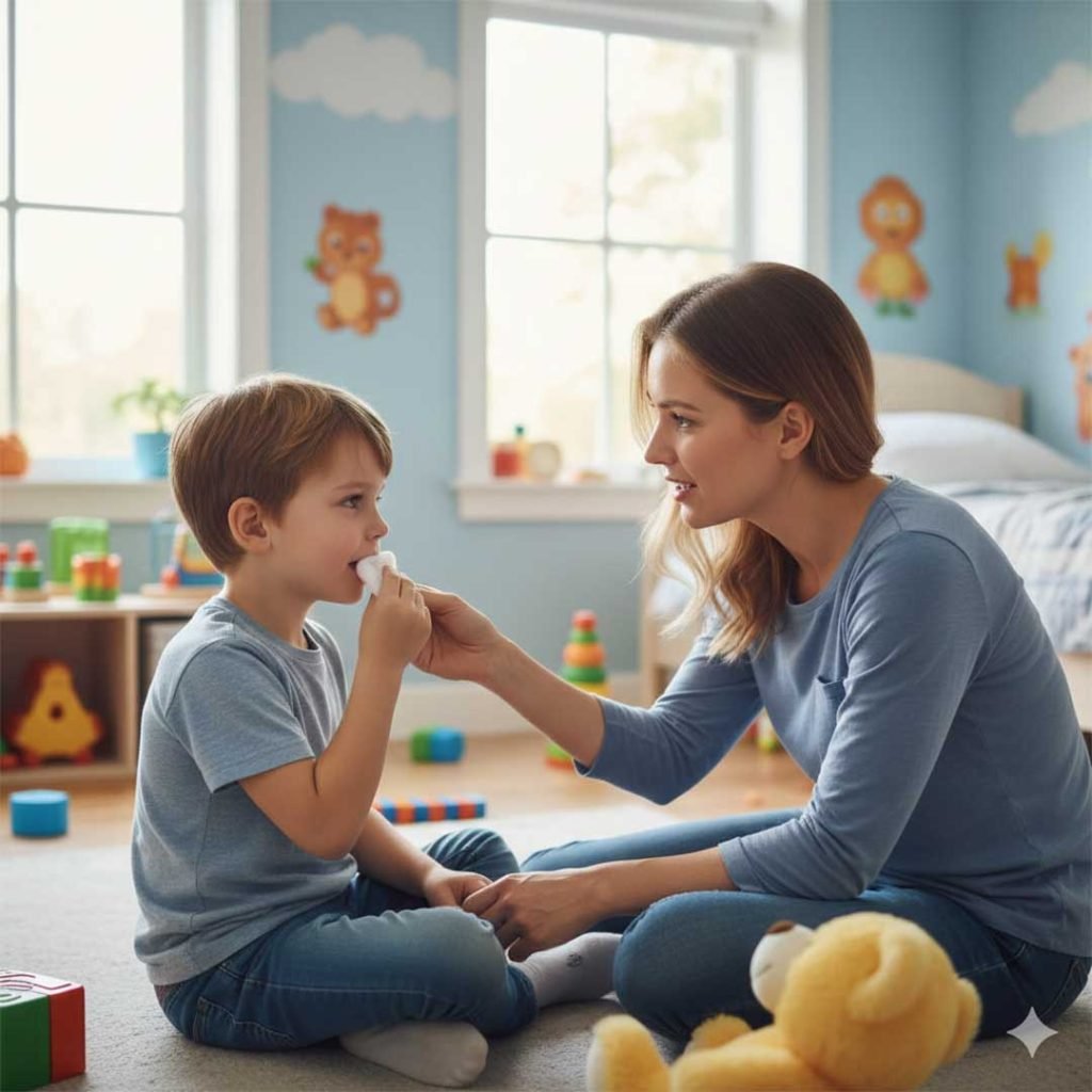 A pediatric dental team providing emergency dental care for a child in San Diego.