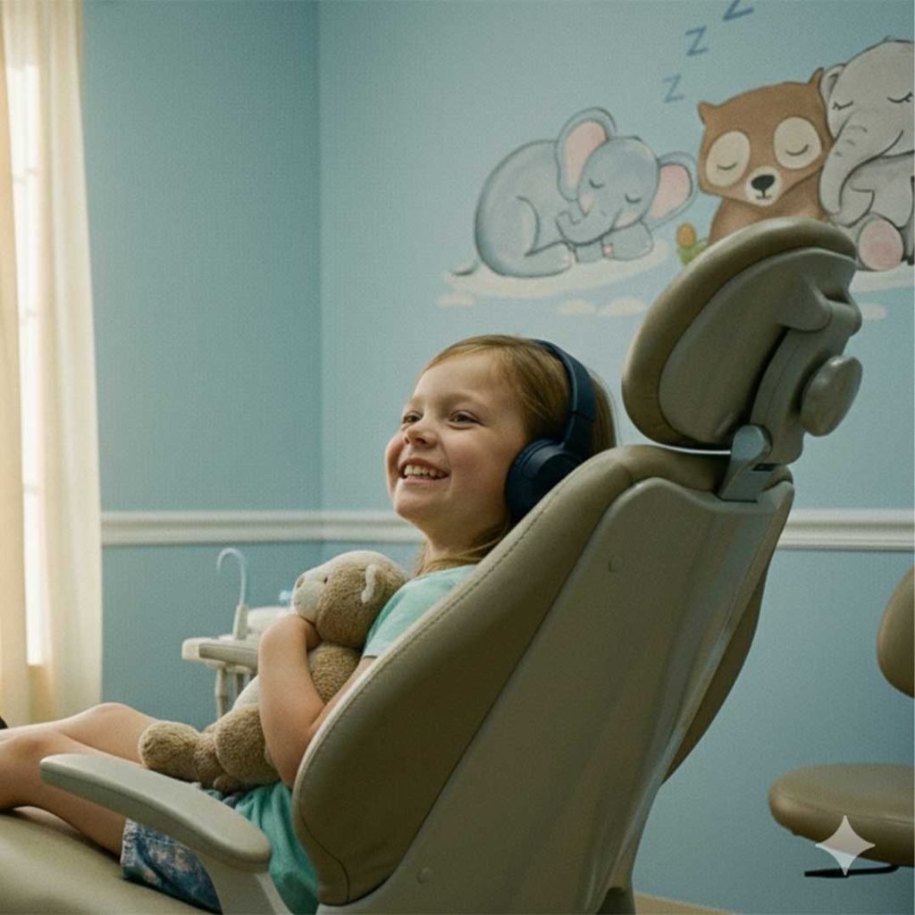 A San Diego child smiling after receiving a painless white filling at Dr. Pokala’s pediatric dental office.